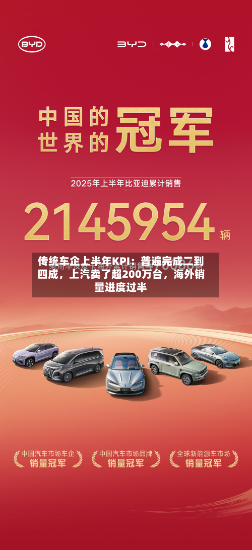 传统车企上半年KPI：普遍完成二到四成，上汽卖了超200万台	，海外销量进度过半-第2张图片
