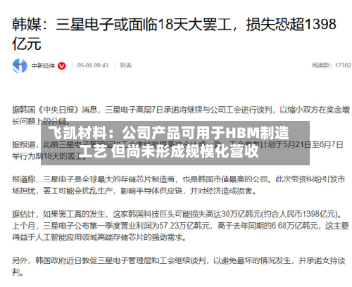 飞凯材料：公司产品可用于HBM制造工艺 但尚未形成规模化营收