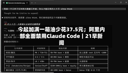 今起加满一箱油少花37.5元；阿里内部全面禁用Claude Code｜21早新闻-第2张图片